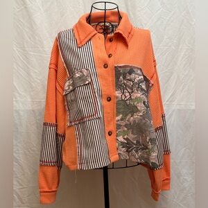 273 - POL Orange Camo Patchwork Shacket